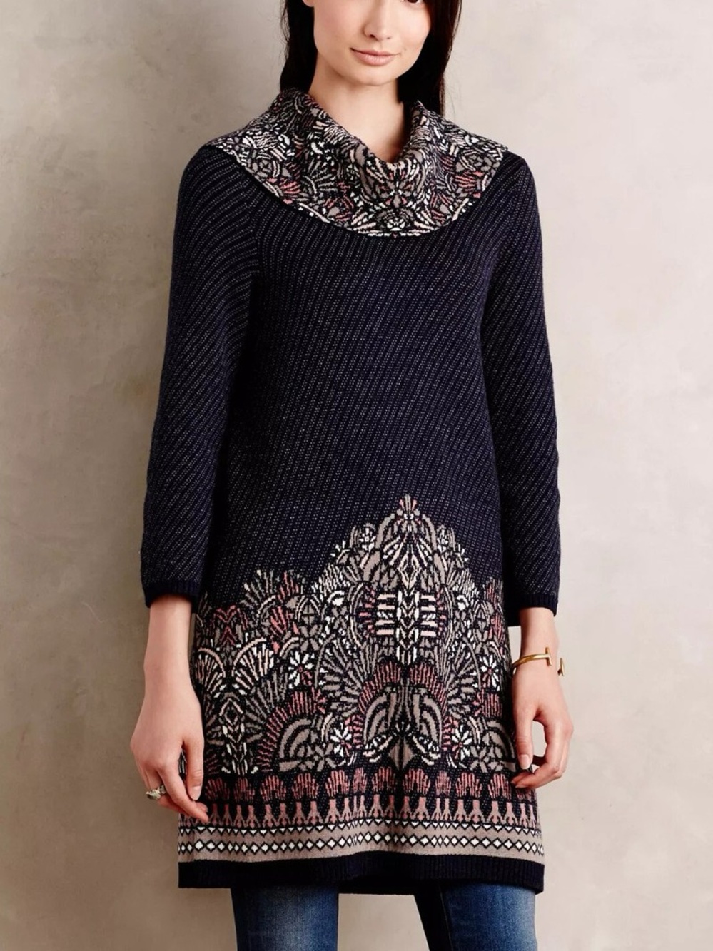 NWT Anthropologie Moth Imperial Garden Fair Isle Sweater Dress Cowl Neck Boho No